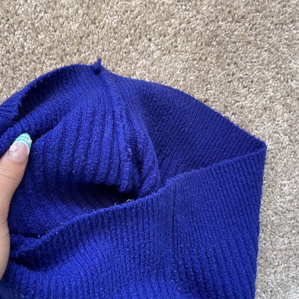 Lucky YY Sweater Womens Small Blue Crew Neck Puff 3/4 Sleeve Chunky Knit - Picture 4 of 9